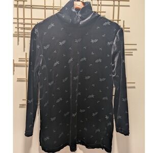 Coldwater Creek Black‎ Velvet Floral Print Long Sleeve Turtleneck Top Size L